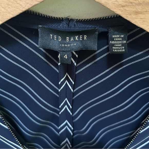 Ted Baker ~Flissie Navy Zip Front Striped Midi Dress in US size 10 (Ted size 4) - Picture 5 of 16